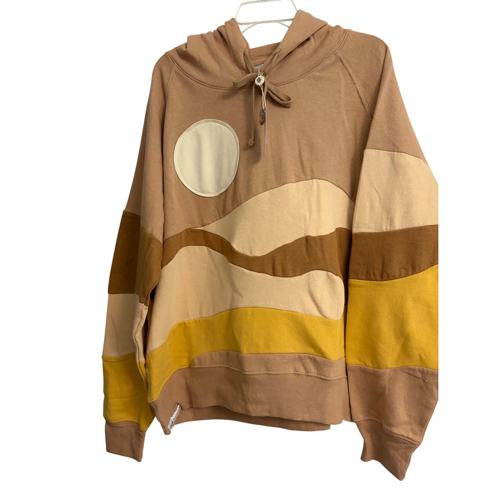 Simply Southern Hoodie L Tan Southwestern, Desert, Sun, Patchwork, Landscape